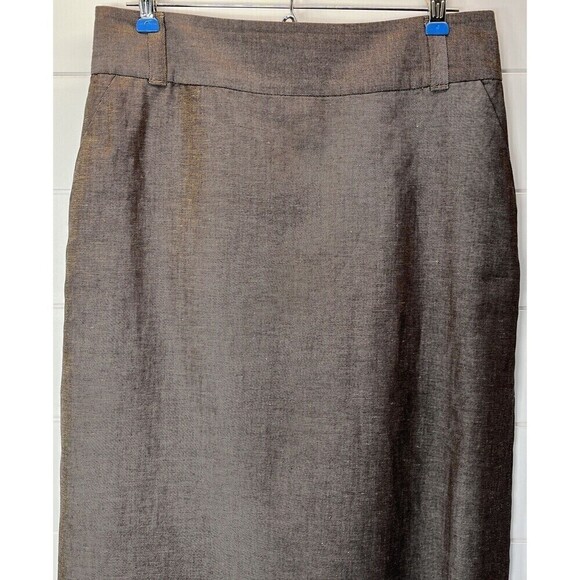 Vtg Y2K Banana Republic Brown Linen Blend Pencil Skirt Pockets 6 Dark Academia - Picture 2 of 12